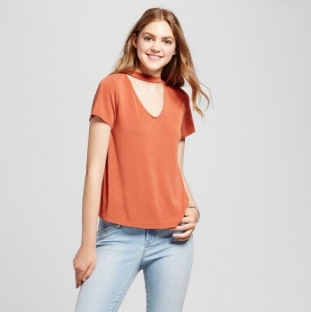 Mossimo Rust Orange Choker Tee Shirt